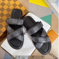 ​Buy Discount Louis Vuitton Men's LV Venice Flat Slide Sandals in Damier Leather L6094 Black 2024