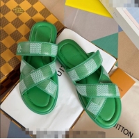 Best Quality Louis Vuitton Men's LV Venice Flat Slide Sandals in Damier Leather L6094 Green 2024