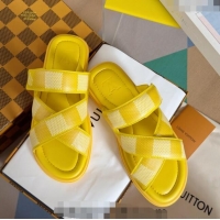 Popular Style Louis Vuitton Men's LV Venice Flat Slide Sandals in Damier Leather L6094 Yellow 2024