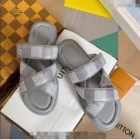 Top Design Louis Vuitton Men's LV Venice Flat Slide Sandals in Damier Leather L6094 Grey 2024