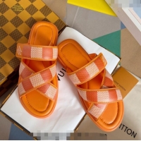 Luxury Cheap Louis Vuitton Men's LV Venice Flat Slide Sandals in Damier Leather L6094 Orange 2024