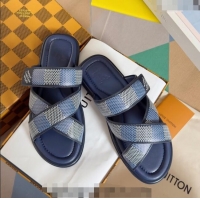 ​Top Quality Louis Vuitton Men's LV Venice Flat Slide Sandals in Damier Leather L6094 Blue 2024