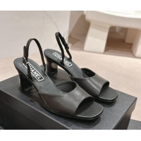 Duplicate Chanel Lambskin Heel Sandals 5.5cm G45619 Black 424172