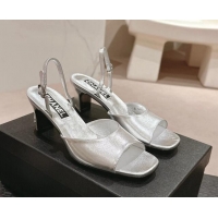 Stylish Chanel Lambskin Heel Sandals 5.5cm G45619 Silver 424173