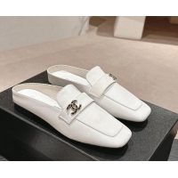 Sophisticated Chanel Shiny Calfskin Flat Mules White 424177