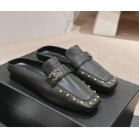 Purchase Chanel Calfskin Leather Flat Mules with Pearls Black 424182 