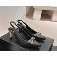 Good Quality Chanel Calfskin Slingbacks Pumps 6.5cm with Bow and Crystals Black 424183 