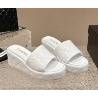 Good Looking Chanel Quilted Lambskin Wedge Platform Slide Sandals 6.5cm White 424190