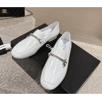 Luxurious Chanel Shiny Calfskin Loafers with Chain CC White 424193