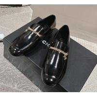 Shop Cheap Chanel Shiny Calfskin Loafers with Chain CC Black 424194