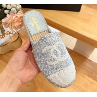 Unique Style Chanel Tweed & Sequins Espadrilles Flat Mules G45602 Light Blue 424196