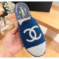 Youthful Chanel Tweed & Sequins Espadrilles Flat Mules G45602 Dark Blue 424197