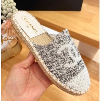 Discount Chanel Tweed & Sequins Espadrilles Flat Mules G45602 White/Black 424198