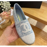 Low Cost Chanel Tweed & Sequins Espadrilles Flats G45602 Light Blue 424199