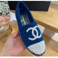 Top Grade Chanel Tweed & Sequins Espadrilles Flats G45602 Dark Blue 424200