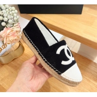 Top Design Chanel Towel Espadrilles Flats Black/White 424202