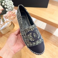 Pretty Style Chanel Tweed & Lambskin Espadrilles Flats G29762 Dark Blue 424205