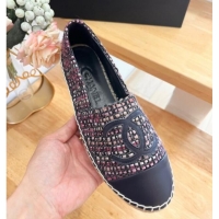 Most Popular Chanel Tweed & Lambskin Espadrilles Flats G29762 Purple 424206