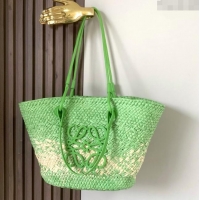 Reasonable Price Loewe Anagram Basket Bag in Iraca Palm and Calfskin 8008 Grass Green 2024