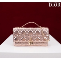 Luxury Cheap Dior My Dior Mini Bag in Cannage Metalic Lambskin 0980 Pink Gold 2024