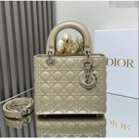 Top Grade Dior Medium Lady Dior Bag in Cannage Lambskin 44532 Gold/Beige 2024