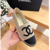 Luxury Cheap Chanel Tweed & Grosgrain Espadrilles Flats G29762 Beige 424207