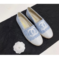 Shop Duplicate Chanel Tweed & Sequins Espadrilles Flats G45602 Blue/White 425002