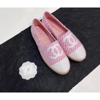 Luxury Chanel Tweed & Sequins Espadrilles Flats G45602 Pink 425004