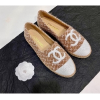 Popular Style Chanel Tweed & Sequins Espadrilles Flats G45602 Brown 425005