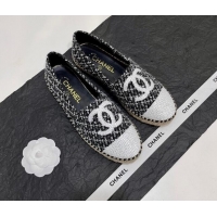 Discount Chanel Tweed & Sequins Espadrilles Flats G45602 Black 425006