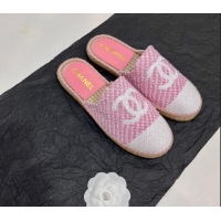 Good Product Chanel Tweed & Sequins Espadrilles Flat Mules G45602 Pink/White 425007