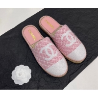 Luxury Cheap Chanel Tweed & Sequins Espadrilles Flat Mules G45602 Pink 425008