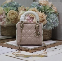 Unique Grade Dior Mini Lady Dior Bag in Two-Tone Cannage Lambskin 0505 White/Pink 2024