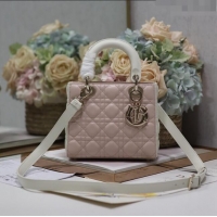 Famous Brand Dior Small Lady Dior Bag in Two-Tone Cannage Lambskin 0531 White/Pink 2024