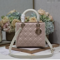 Grade Design Dior Medium Lady Dior Bag in Two-Tone Cannage Lambskin 5651 White/Pink 2024