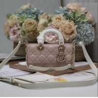 Famous Brand Dior Small Lady D-Joy Bag in Two-Tone Cannage Lambskin 0540 White/Pink 2024