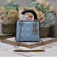 Well Crafted Dior Mini Lady Dior Bag in Two-Tone Cannage Lambskin 0505 Black/Blue 2024