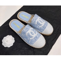 Luxury Chanel Tweed & Sequins Espadrilles Flat Mules G45602 Blue/White 425009