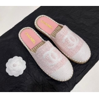 Trendy Design Chanel Tweed & Sequins Espadrilles Flat Mules G45602 Light Pink 425010