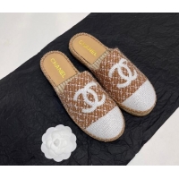 Sophisticated Chanel Tweed & Sequins Espadrilles Flat Mules G45602 Brown 425011