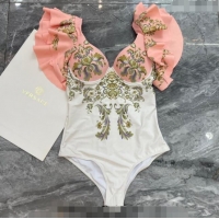 Trendy Design Versace Swimwear with Ruffles 050901 White/Pink 2024