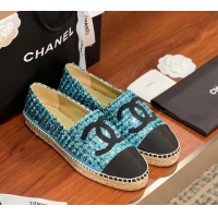 Generous Chanel Tweed & Grosgrain Espadrilles Flat G29762 Blue/Sequins 425023