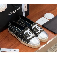 Buy Luxury Chanel Tweed & Lambskin Espadrilles Flat G29762 Black/Gold/Silver 425024