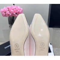 1:1 aaaaa Chanel Satin & Metallic Calfskin Ballet Flat Pale Pink/Silver 425029