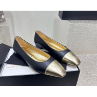 Hot Style Chanel Lambskin & Metallic Calfskin Ballet Flat Black/Gold 425032