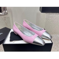 Charming Chanel Lambskin & Metallic Calfskin Ballet Flat Pink/Silver 425033