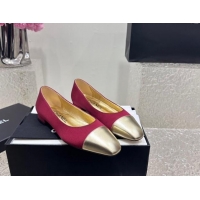 Stylish Chanel Satin & Metallic Calfskin Ballet Flat Red/Gold 425035