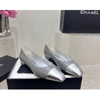 Duplicate Chanel Lambskin & Metallic Calfskin Ballet Flat Grey/Silver 425036