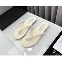 Best Price Chanel Velvet Flat Thong Slide Sandals with Crystal CC G45716 White 425043