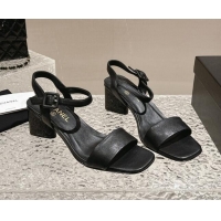 Low Price Chanel Lambskin Heel Sandals 6cm Black 425050